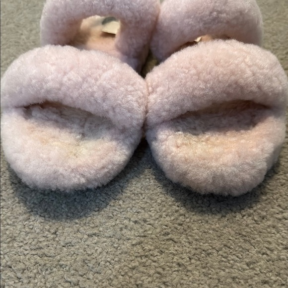 UGG Pink Plush Slippers with Double Strap Design - Picture 5 of 6